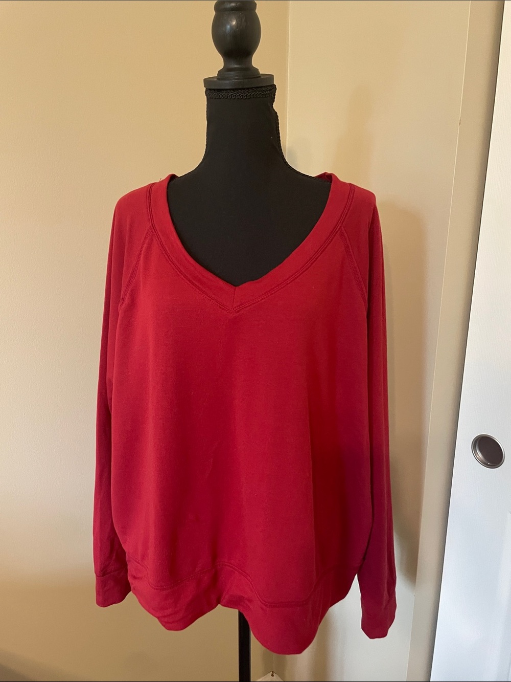 Lucky Brand V-Neck Red Pullover Women's Sweatshirt